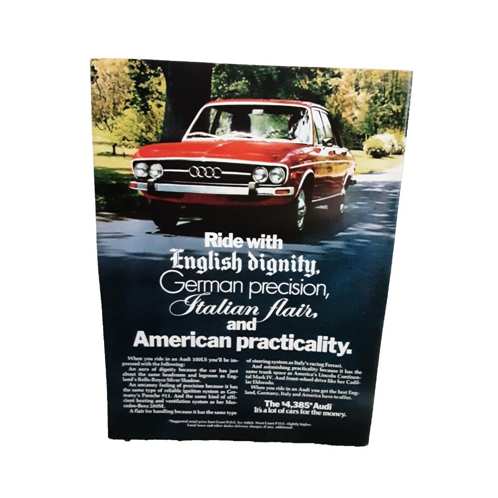 1973 1974 Audi 100LS Car Original Print Ad Vintage 70s